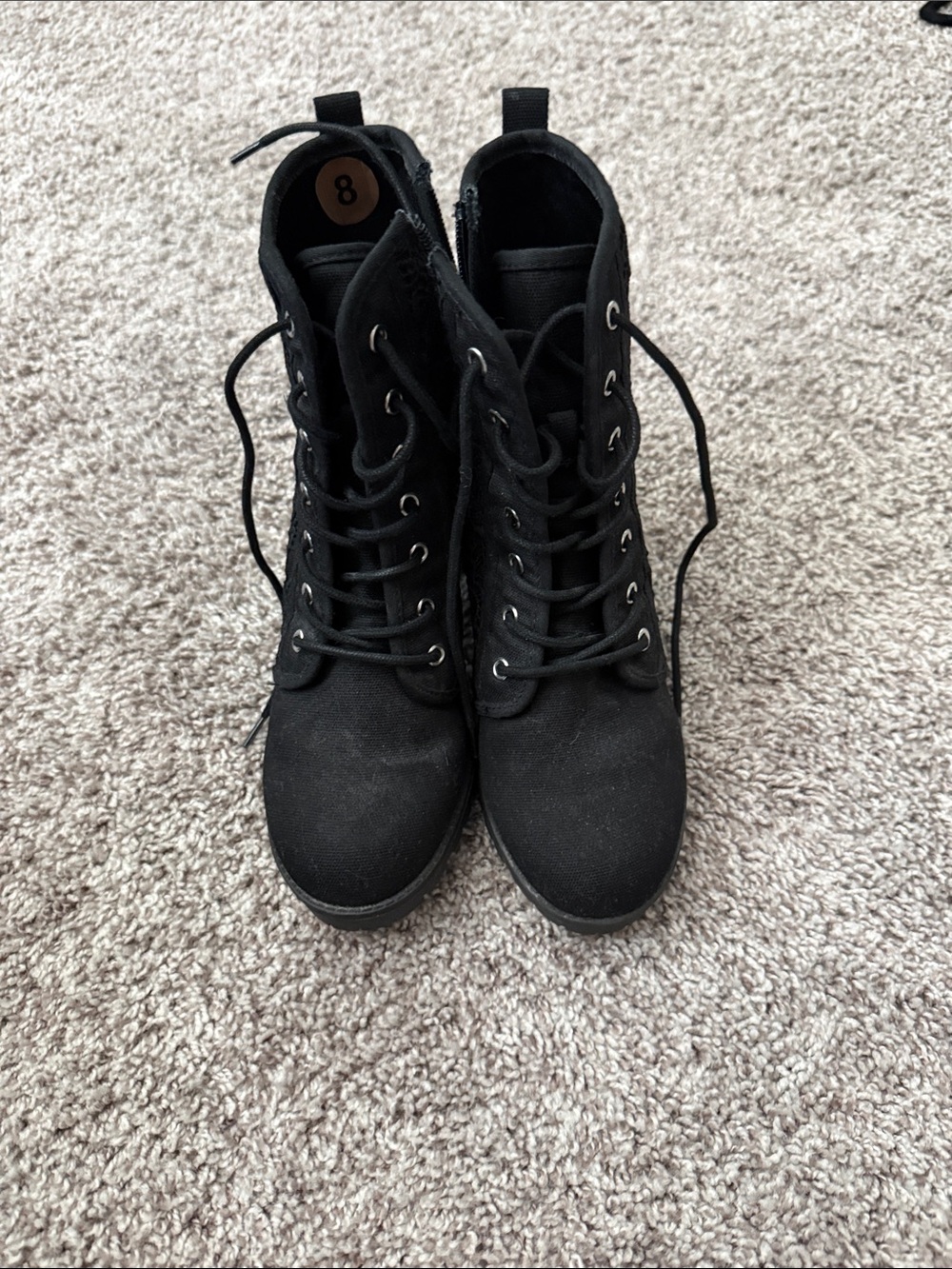 Black Lace-Up Women's Ankle Boots - Classic Casual Style - Picture 1 of 4